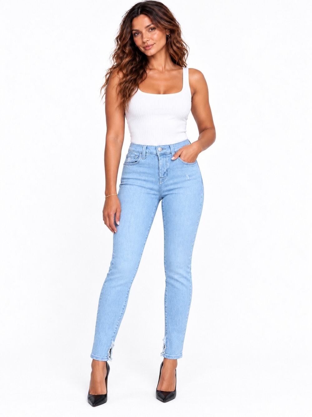 EUC J Brand 835 Mid Rise Crop Distressed Skinny Jean in Sky Destruct 24